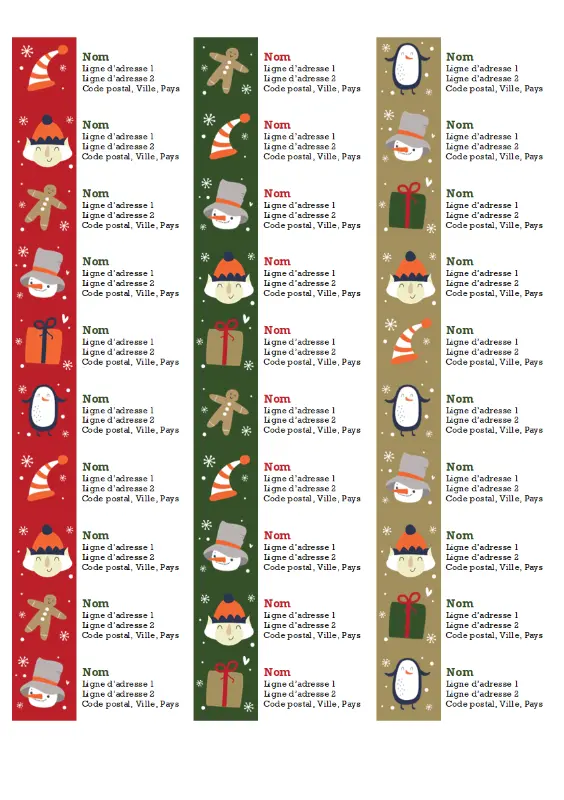 Étiquettes d’adresse (conception Esprit de Noël, 30 par page, compatible avec les références Avery 5160) green whimsical color block