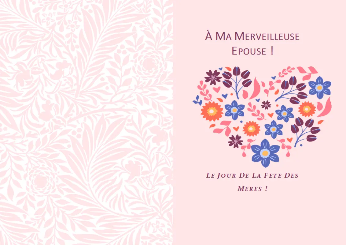 Carte de fête des mères avec cœur fleuri pink vintage-botanical