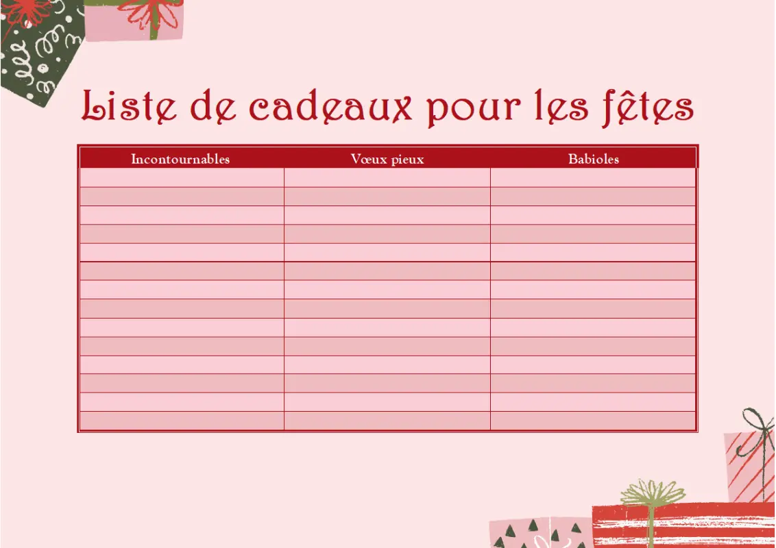Liste de cadeaux de Noël souhaités (pour adulte) pink whimsical color block