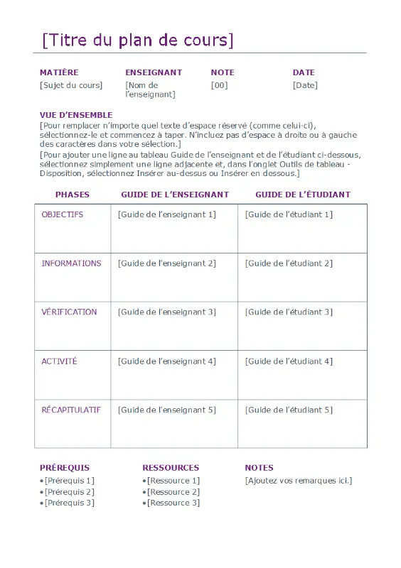 Planificateur de cours quotidien (couleur) purple modern simple