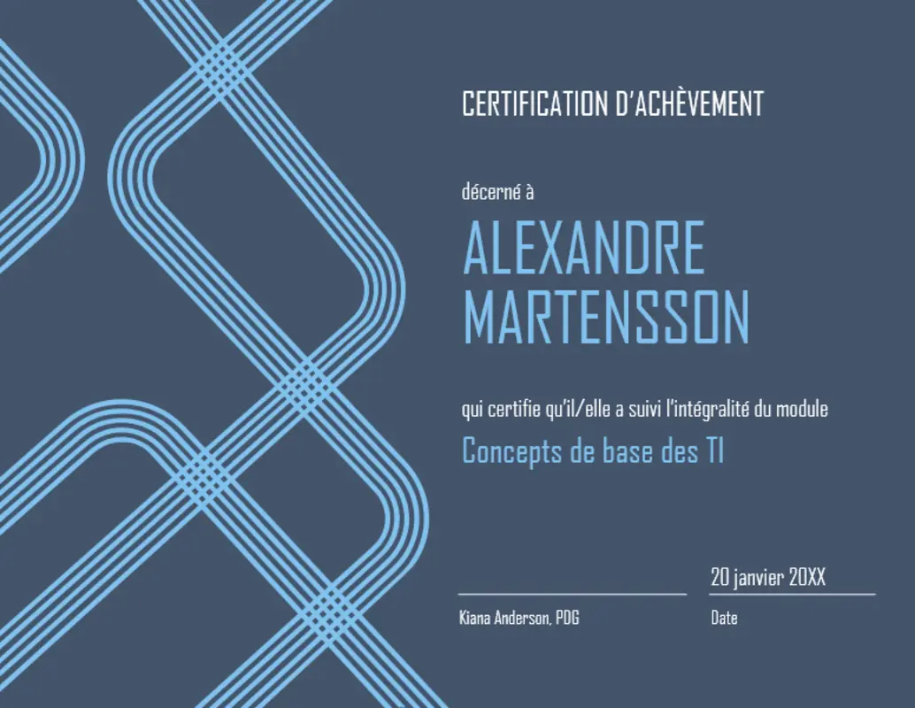 Ruban certificat d'achèvement blue modern-geometric