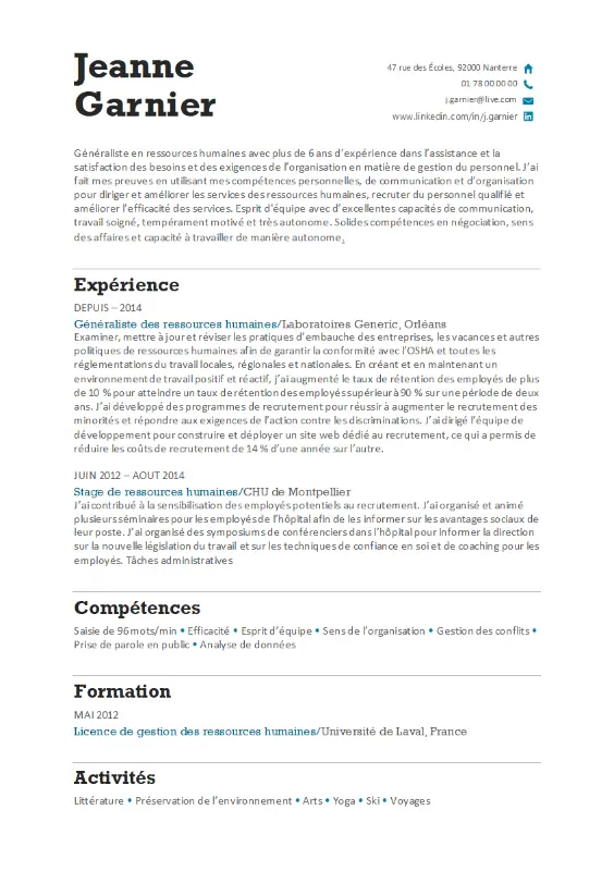 CV des ressources humaines white modern simple