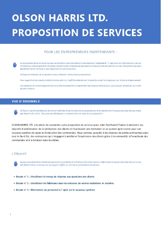 Proposition de services aux entreprises blue modern simple