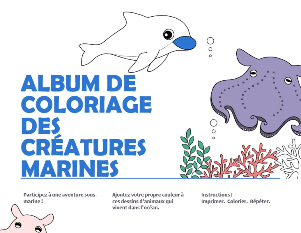 Album de coloriage des créatures marines whimsical color block