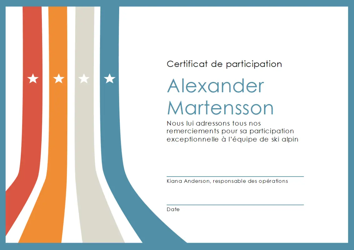 Certificat de participation blue modern-simple