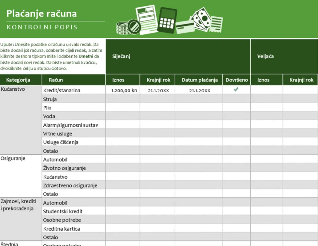 Kontrolni popis za plaćanje računa green modern simple