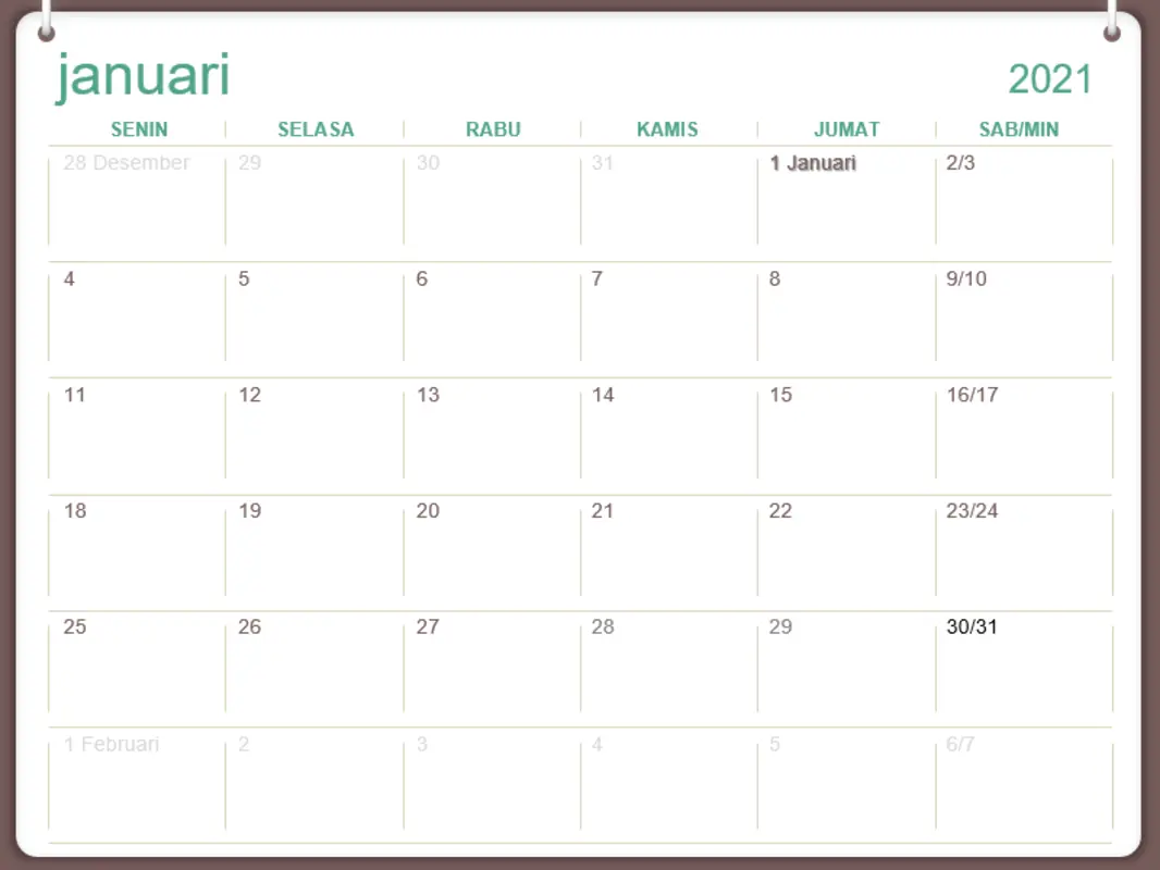 Kalender dinding klasik (Sen-Min, desain jliid dua cincin) green modern-simple