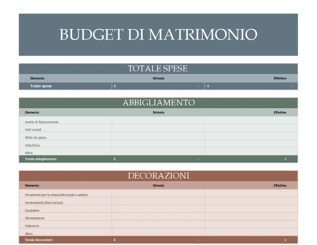 Pianificazione budget matrimonio modern simple