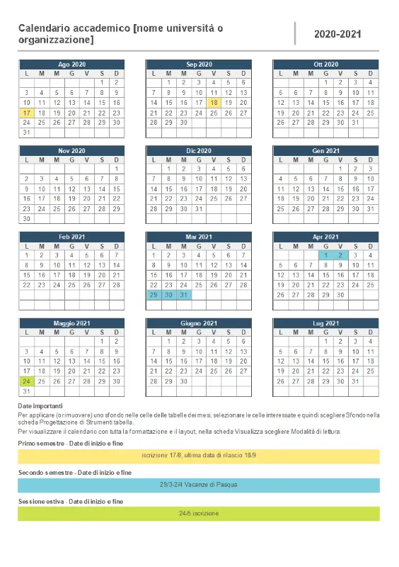 Calendario dell'anno accademico blue modern-simple