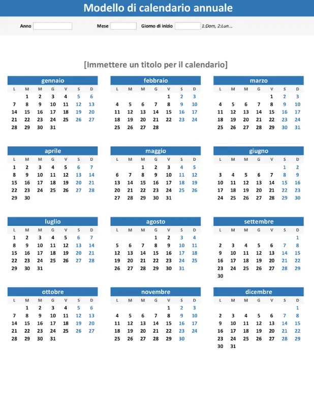 Calendario annuale (verticale) blue modern-simple