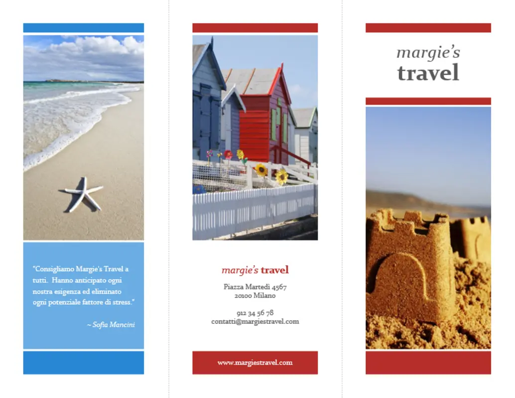 Brochure per viaggi a tre ante (rosso, oro e blu) blue modern-simple