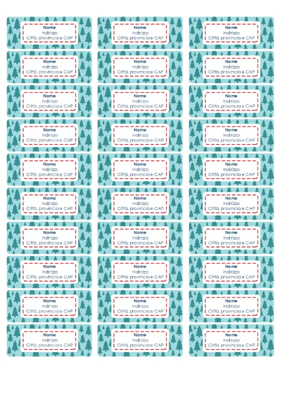Etichette per indirizzi dell’albero di Natale (30 per pagina) blue whimsical color block