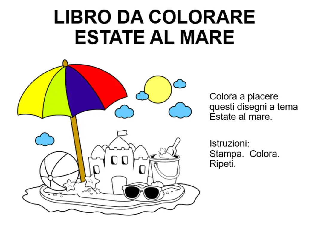 Libro da colorare a tema Estate al mare whimsical color block