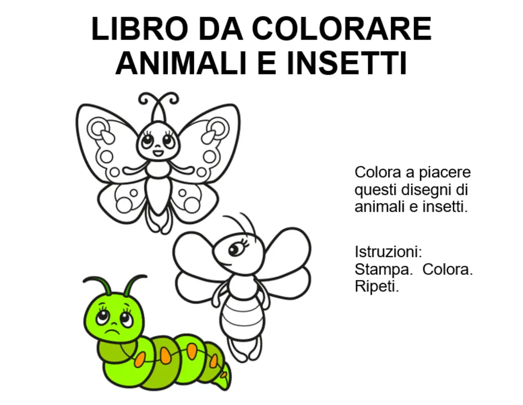 Libro da colorare con animali e insetti whimsical color block