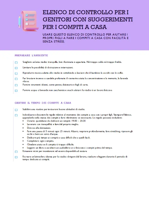 Elenco di controllo dei suggerimenti per i compiti a casa purple modern simple