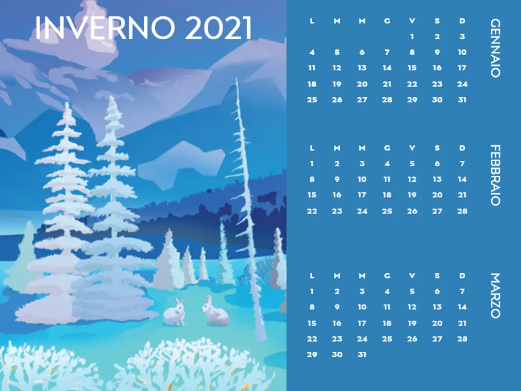 Calendario trimestrale basato sulle stagioni a tema natura incontaminata modern-simple