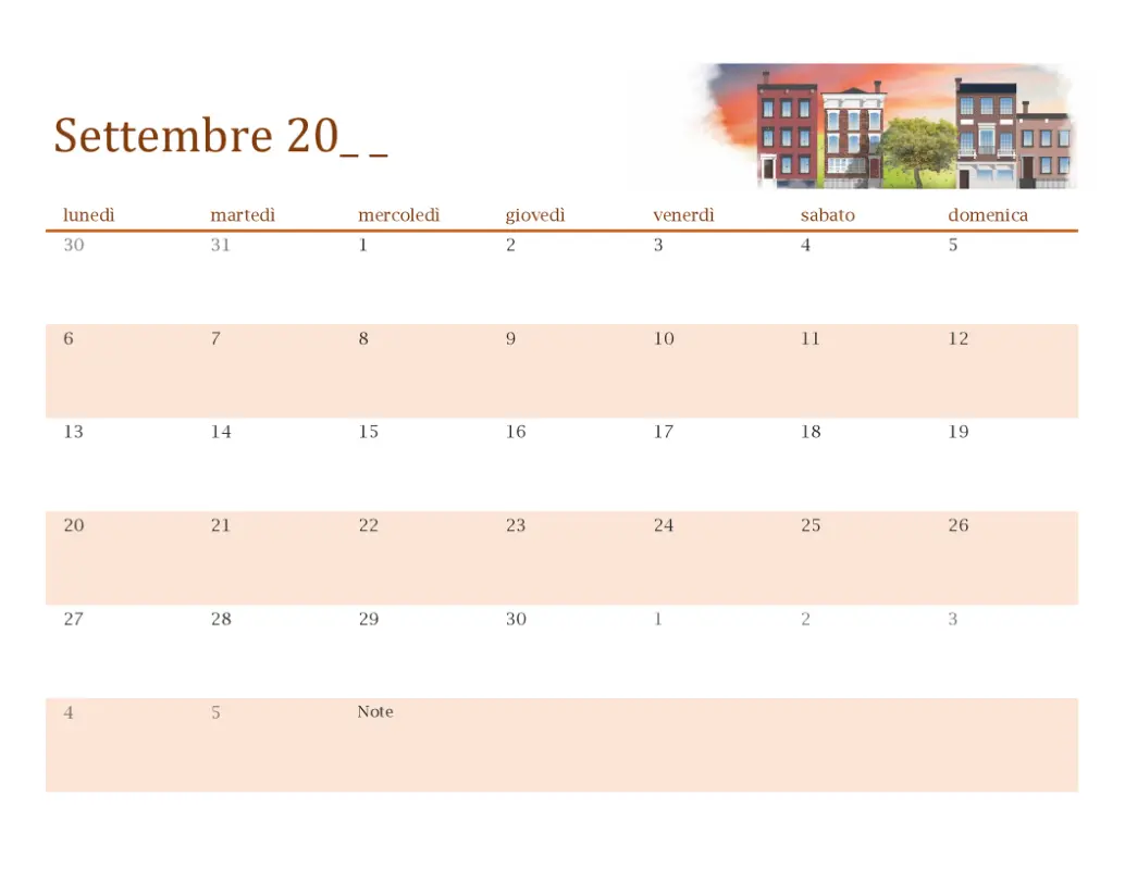 Calendario per qualsiasi anno con illustrazioni stagionali modern-simple