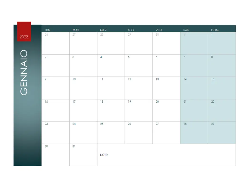Calendario per qualsiasi anno (tema Ione) blue modern-simple