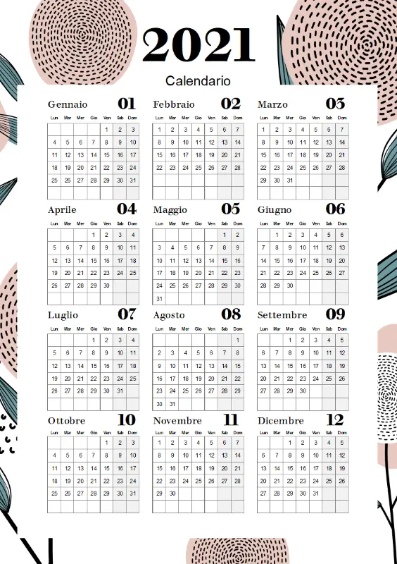 Calendario floreale moderno pink organic-simple