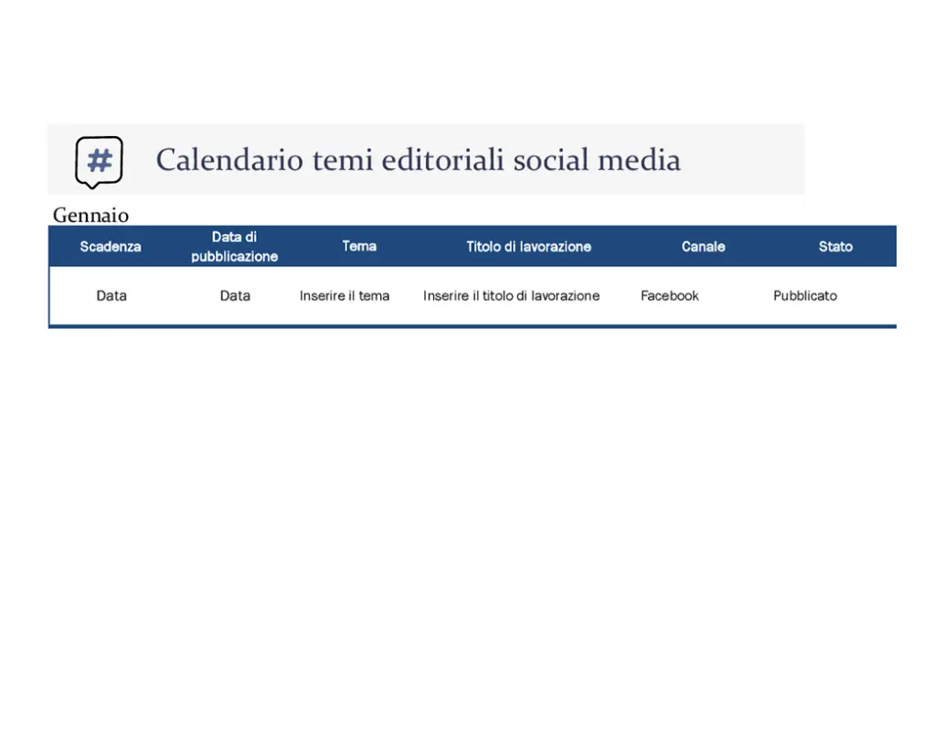 Calendario a tema editoriale per social media modern-simple