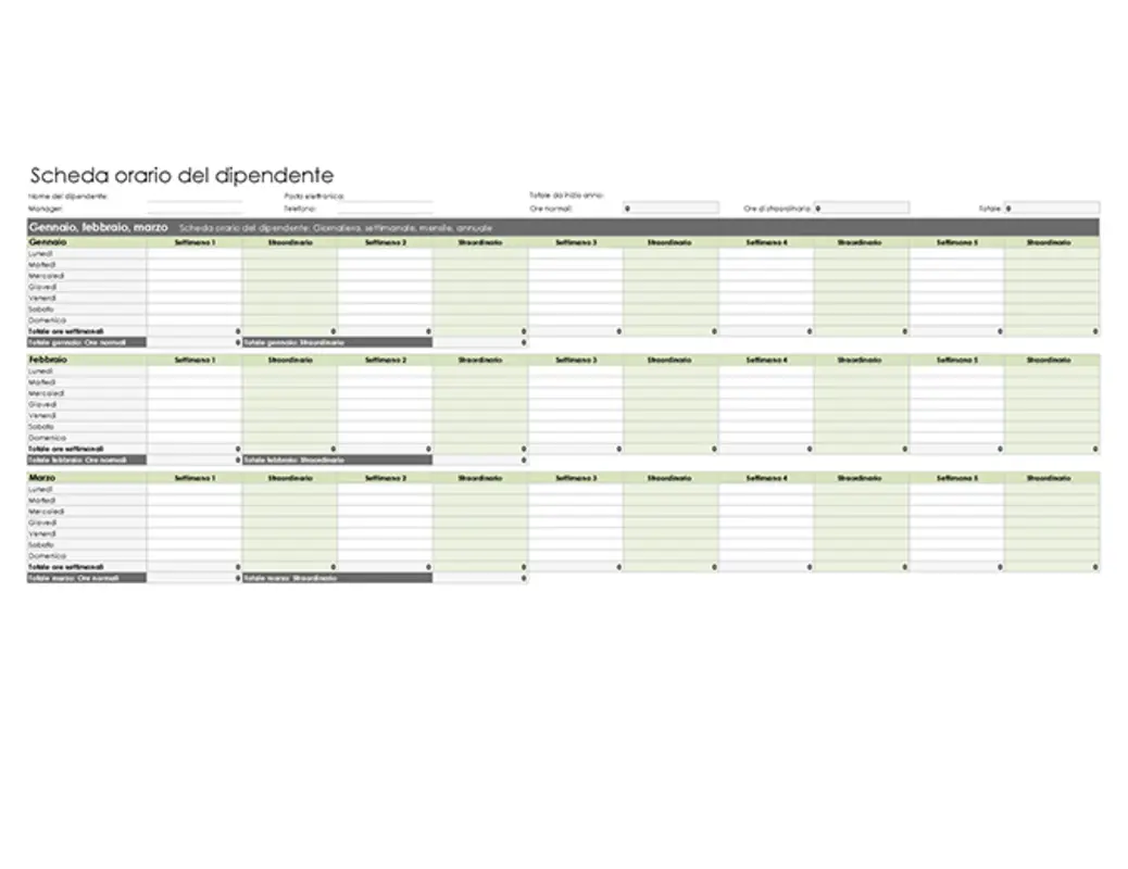 Scheda orario del dipendente (giornaliera, settimanale, mensile e annuale) green modern simple
