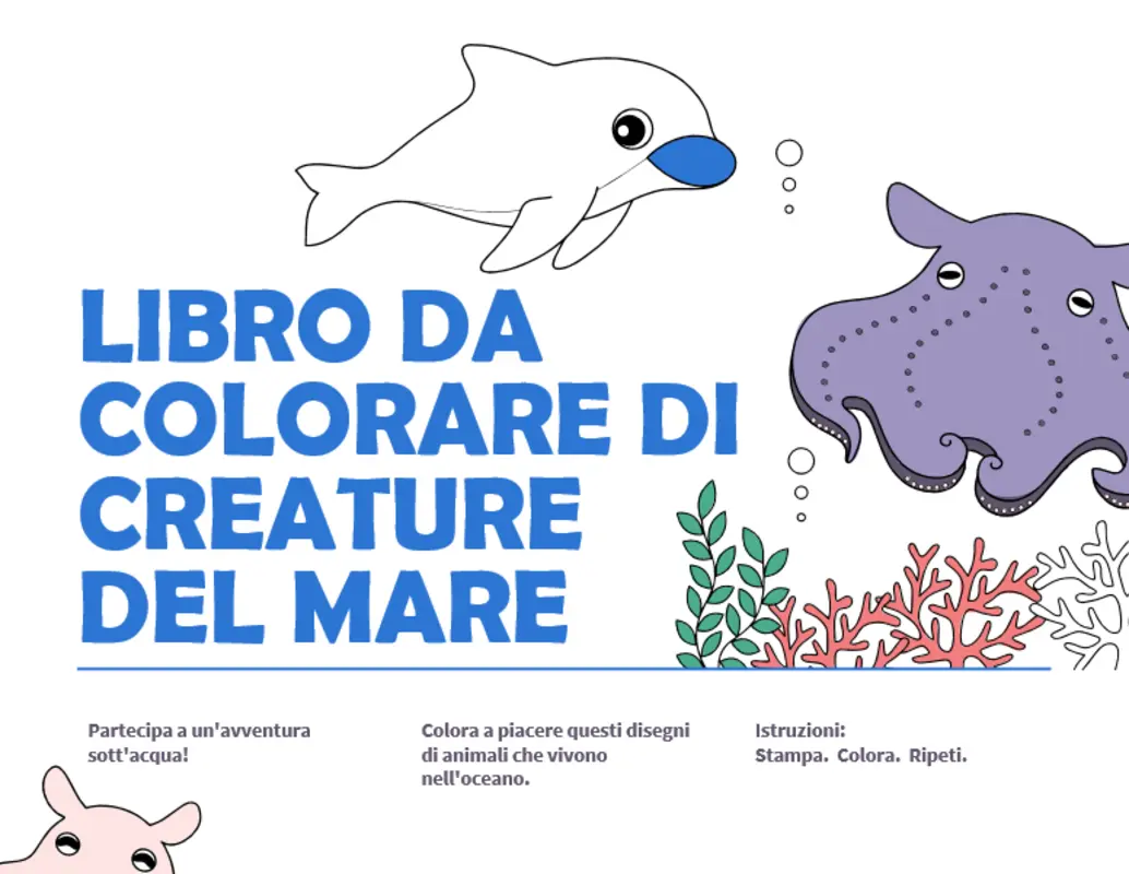 Libro da colorare con creature marine whimsical color block