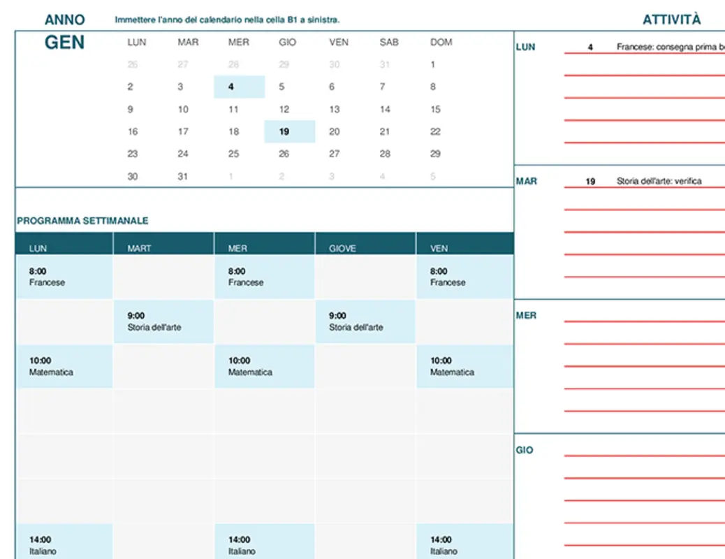 Calendario dello studente (lun) blue modern-simple
