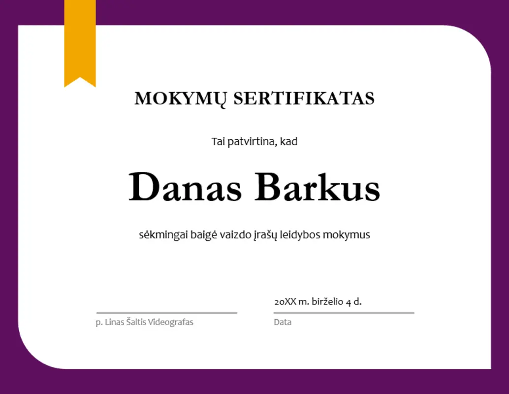 Mokymų sertifikatas purple modern-simple