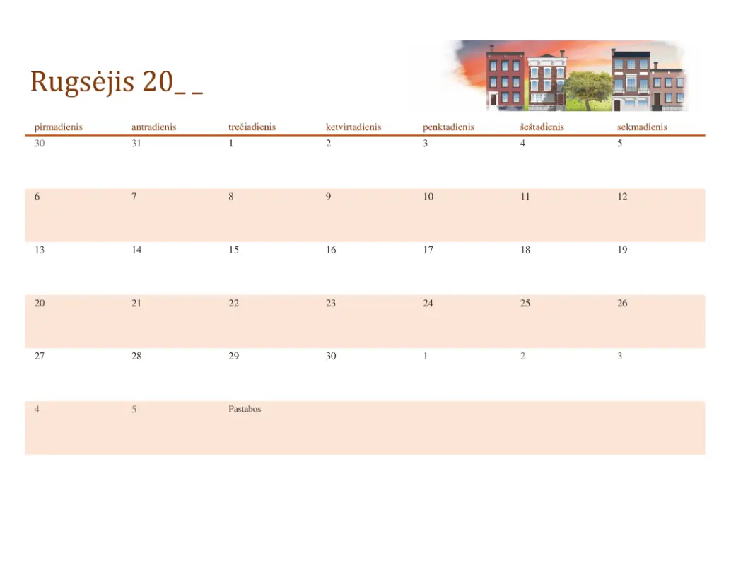 Sezoninis iliustruotas bet kurių kalendorinių metų kalendorius modern-simple