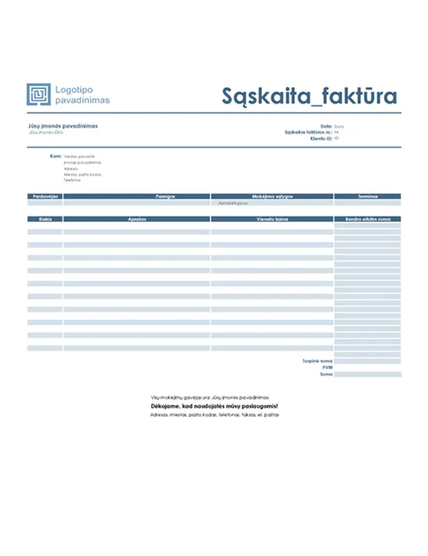 Paslaugos sąskaita faktūra (paprastas mėlynos spalvos dizainas) blue modern-simple