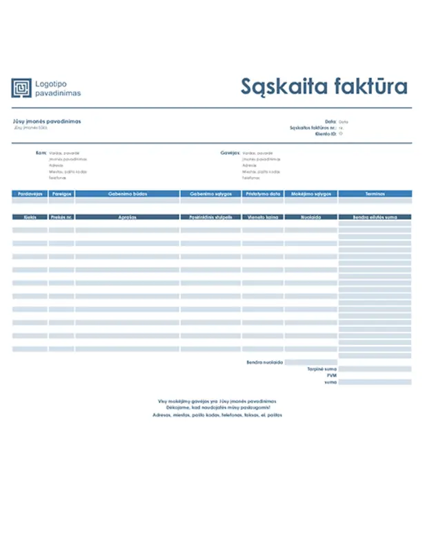 Pardavimo sąskaita faktūra (paprastas mėlynos spalvos dizainas) blue modern-simple