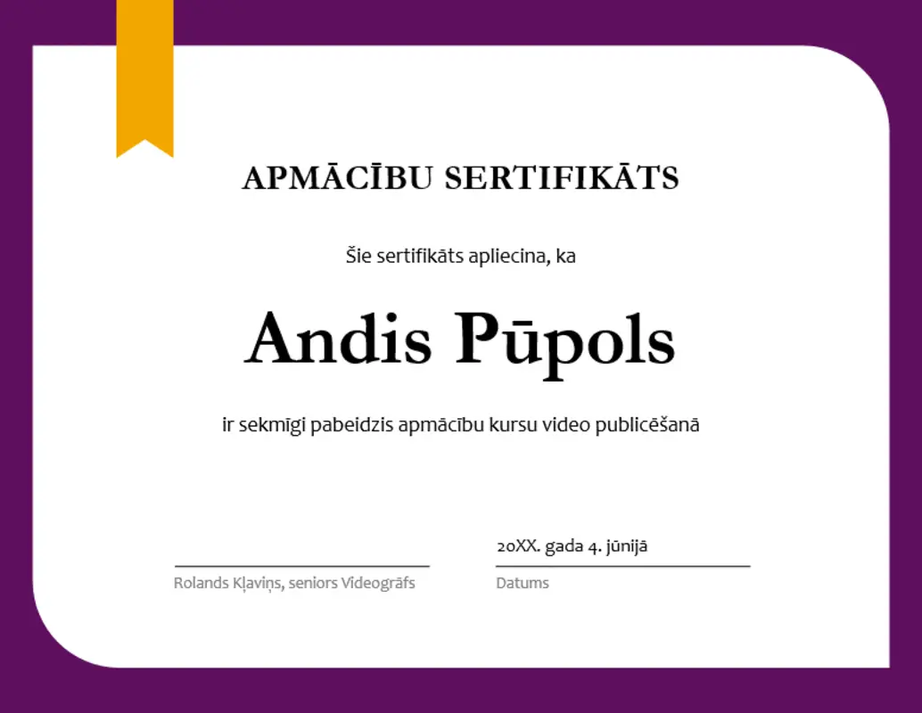 Apmācības sertifikāts purple modern-simple