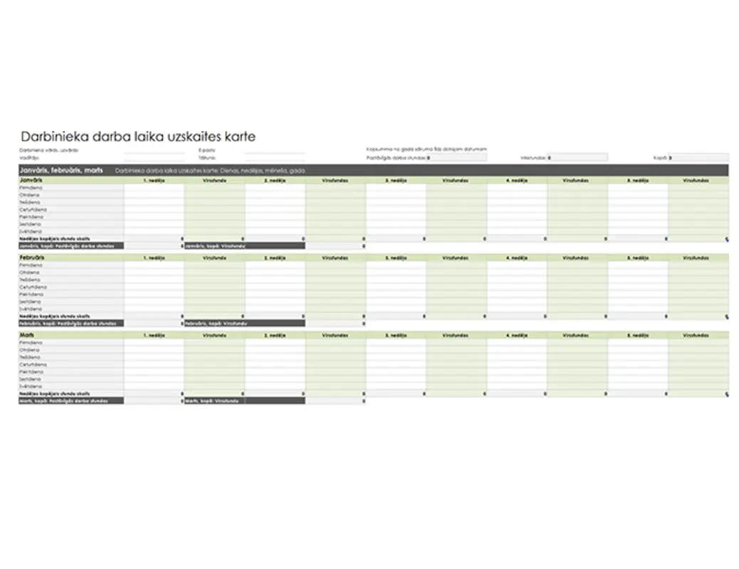 Darbinieka darba laika uzskaites karte (dienai, nedēļai, mēnesim un gadam) green modern simple