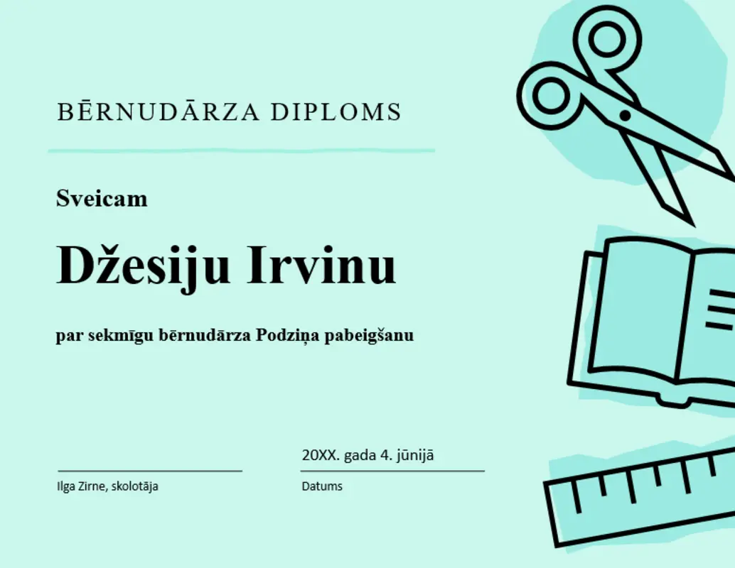 Bērnudārza diploma sertifikāts blue modern bold