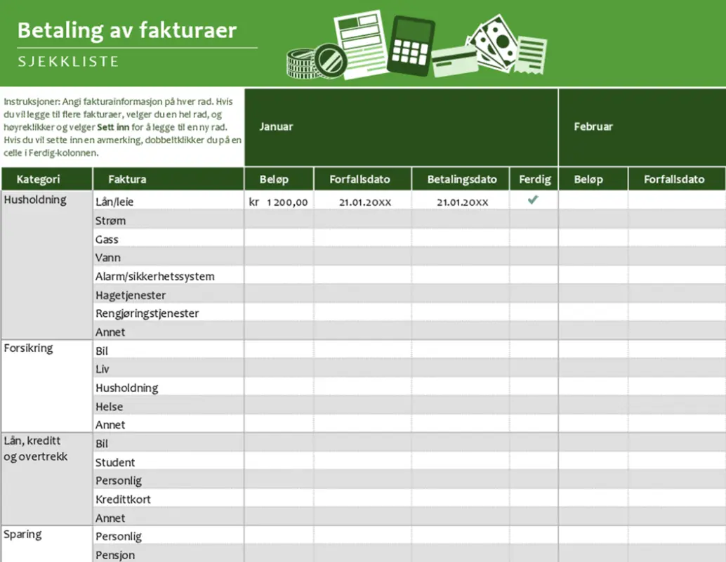 Sjekkliste for betaling av fakturaer green modern simple