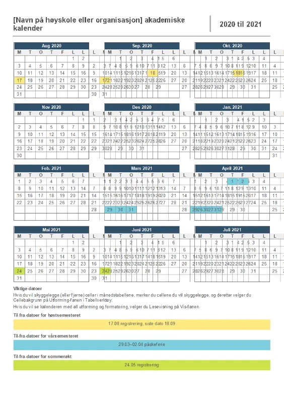 Kalender for skoleåret. blue modern-simple