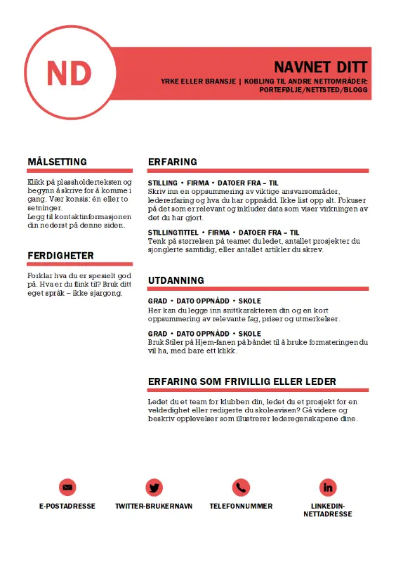 Profesjonell CV, utformet av MOO red modern bold