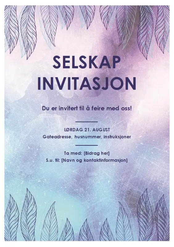 Flygeblad for invitasjon til fest purple organic-boho