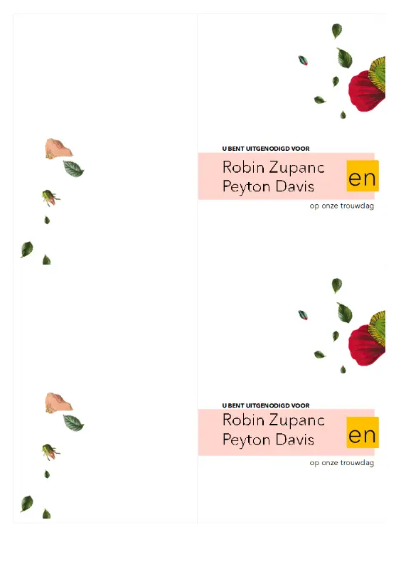 Huwelijksuitnodiging met bloemen (genderneutraal) pink organic simple