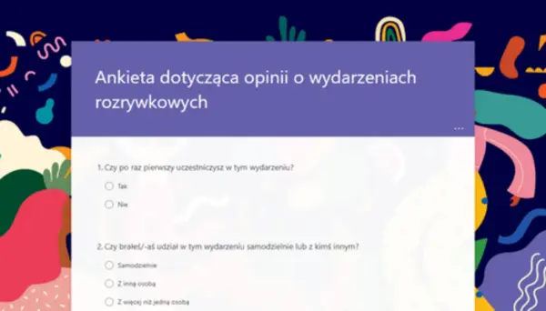 Ankieta dotycząca opinii o wydarzeniach rozrywkowych purple