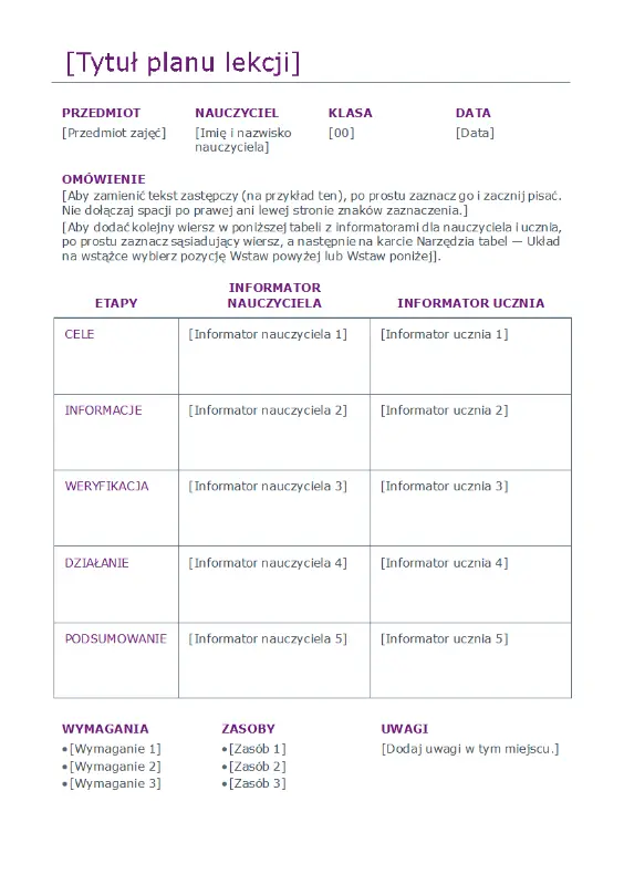 Dzienny plan lekcji (kolorowy) purple modern simple