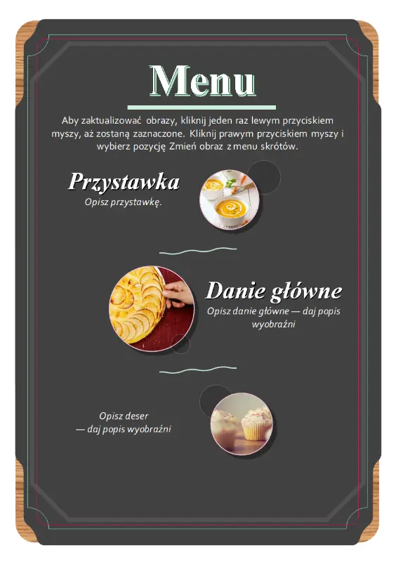 Podstawowe menu ze zdjęciami brown modern-simple