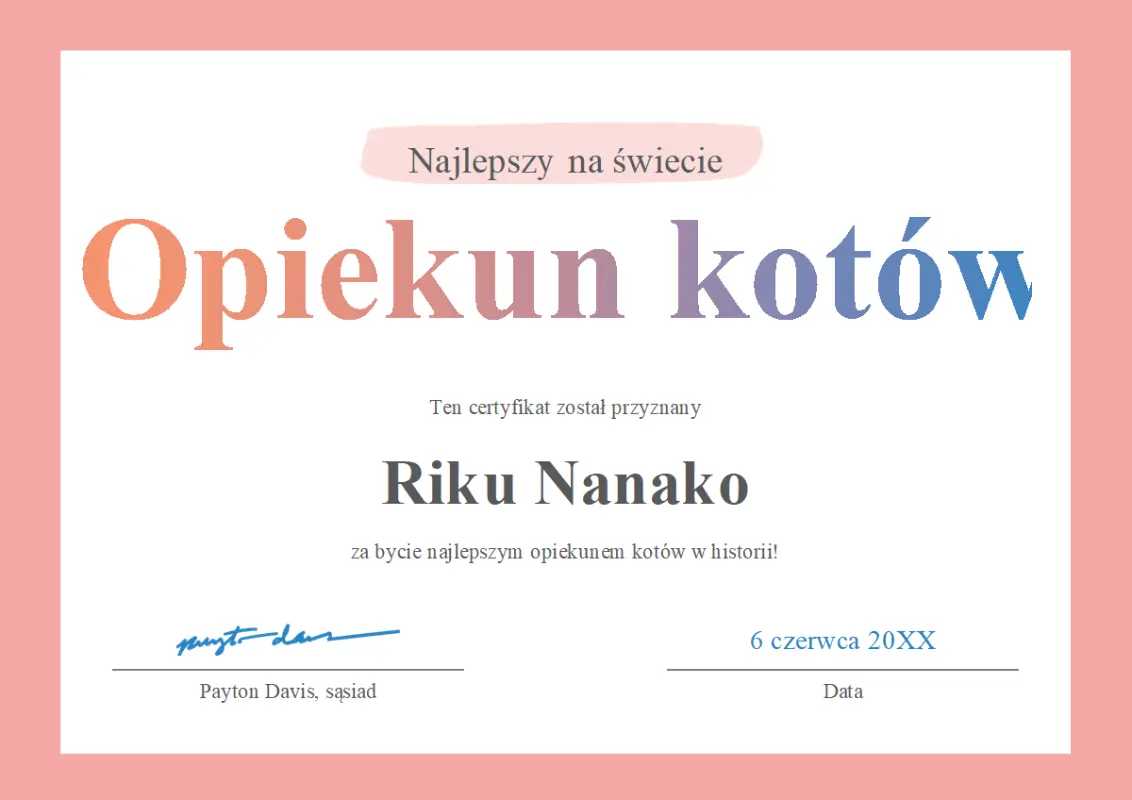 Certyfikat „Najlepszy na świecie” pink modern-simple