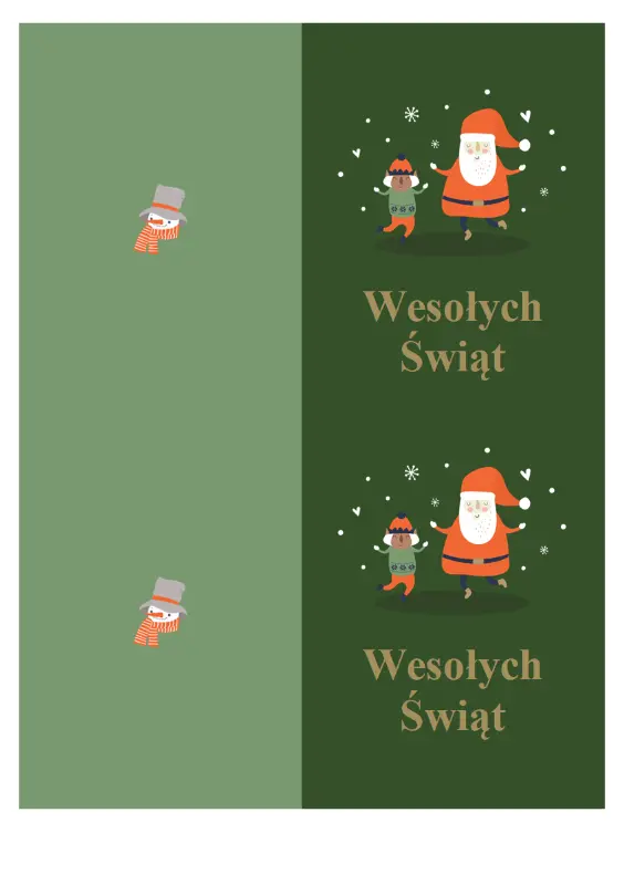 Kartki bożonarodzeniowe (projekt atmosfery Bożego Narodzenia, 2 na stronę, do papieru Avery) green whimsical-color-block