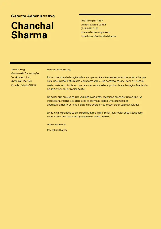 Carta de apresentação de design suíço yellow modern simple