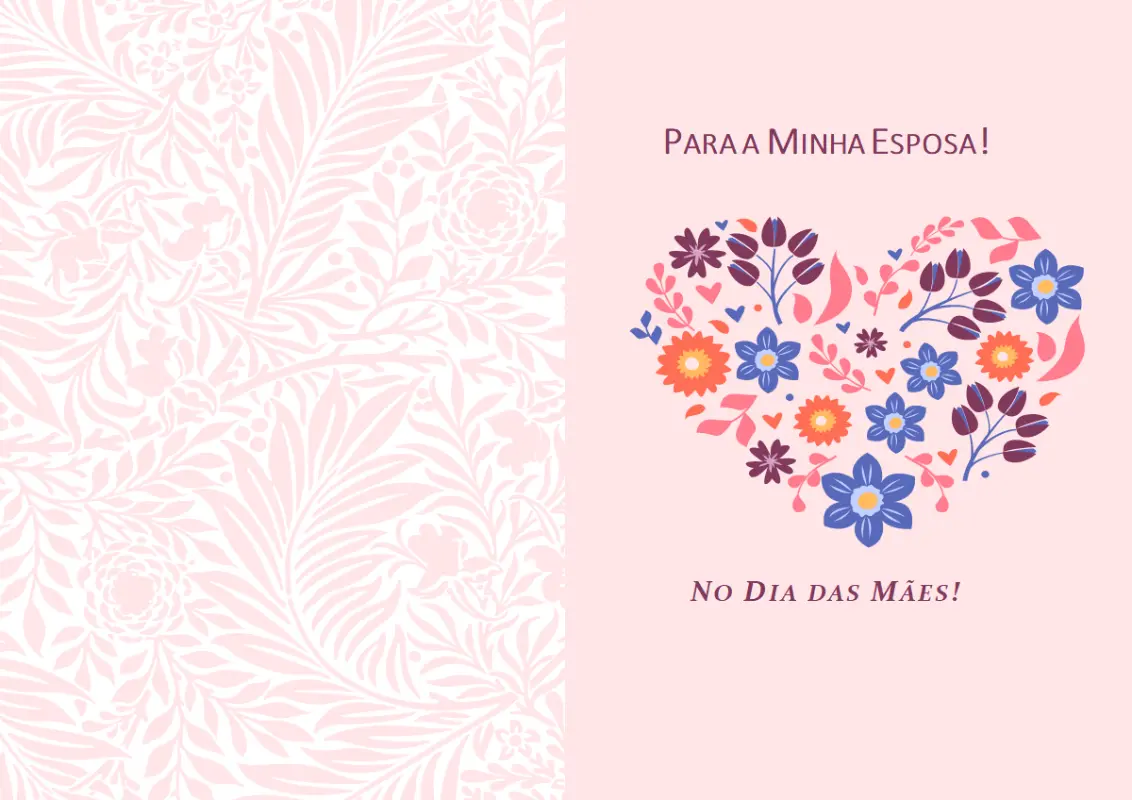 Cartão de Dia das Mães com coração floral pink vintage-botanical