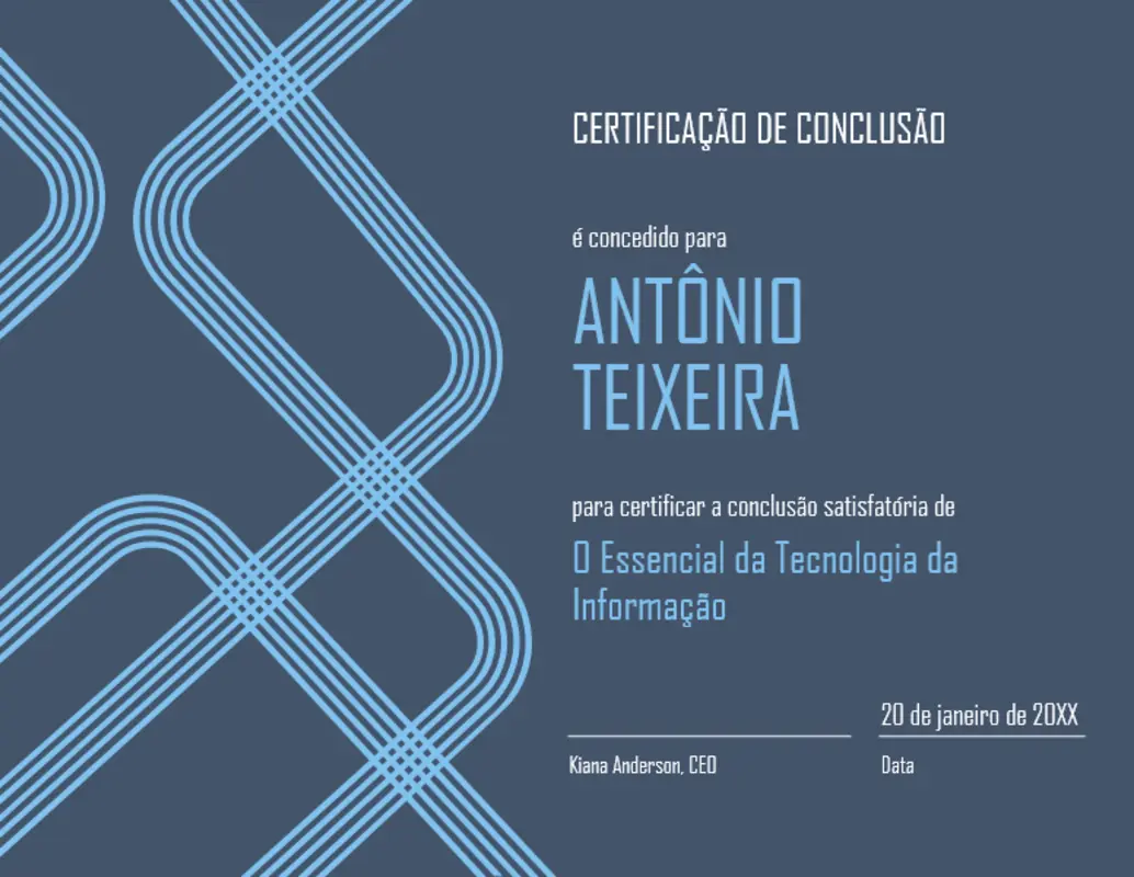 Certificado de conclusão com fita blue modern-geometric