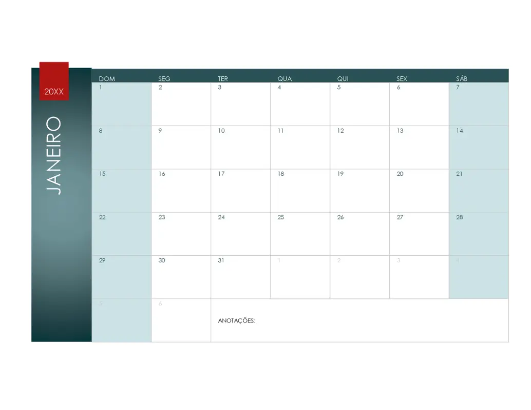 Calendário para qualquer ano (tema de íon) blue modern-simple