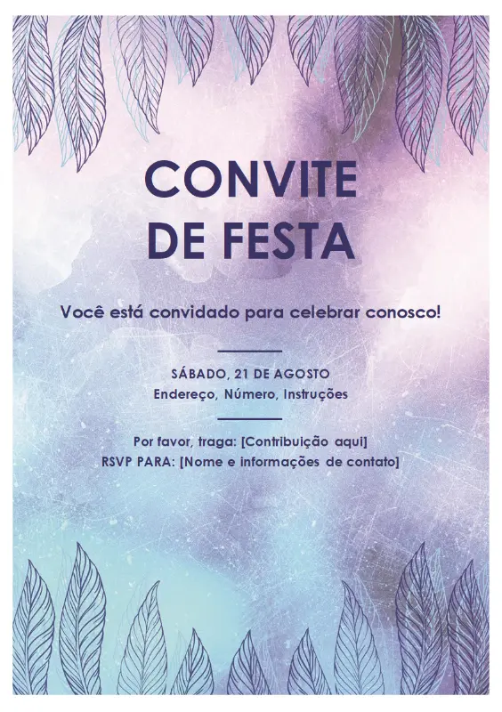 Panfleto de convite para festa purple organic-boho