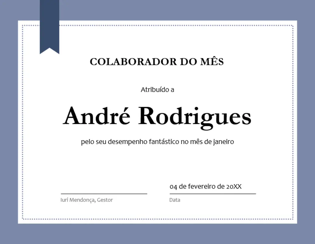 Certificado para o colaborador do mês blue modern-simple